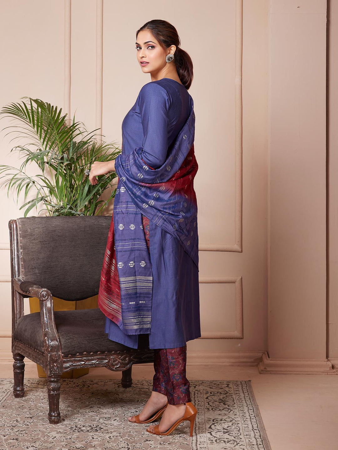 Indigo Embroidered Suit Set