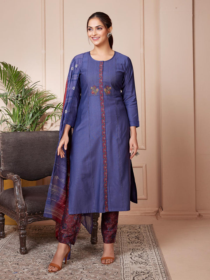 Indigo Embroidered Suit Set