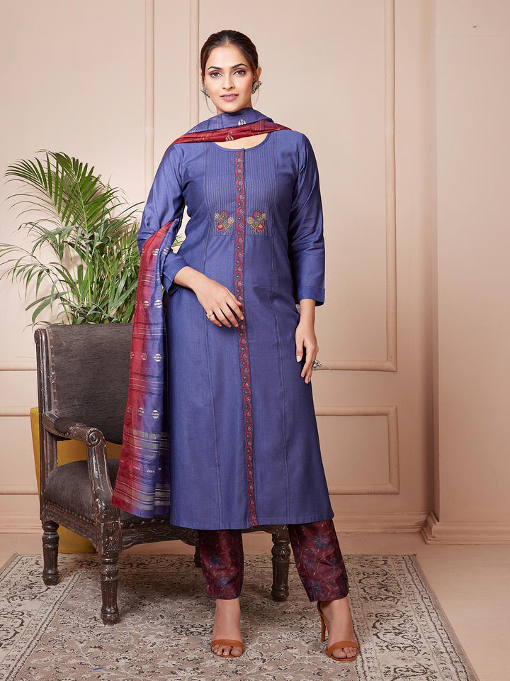 Indigo Embroidered Suit Set