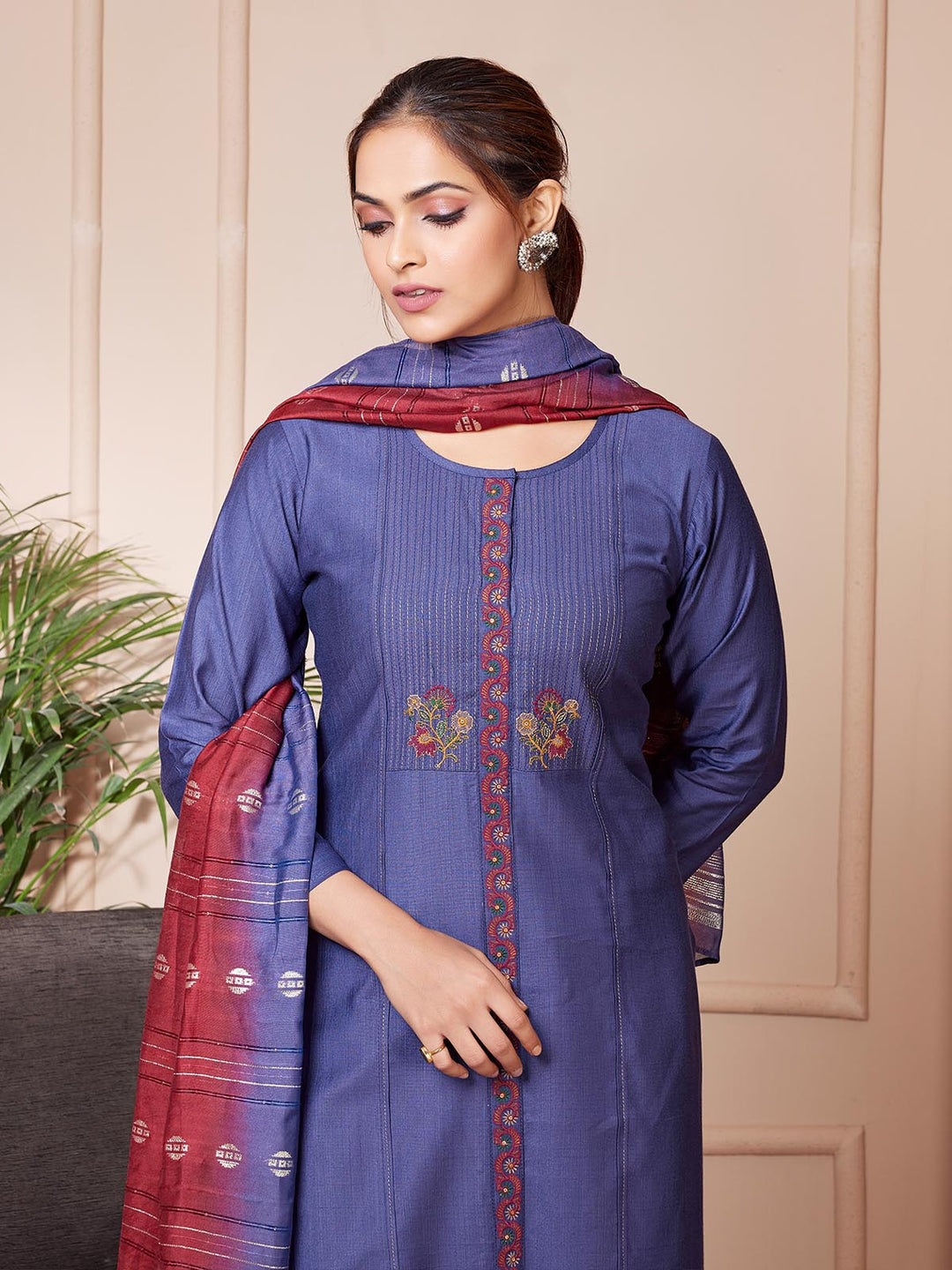 Indigo Embroidered Suit Set