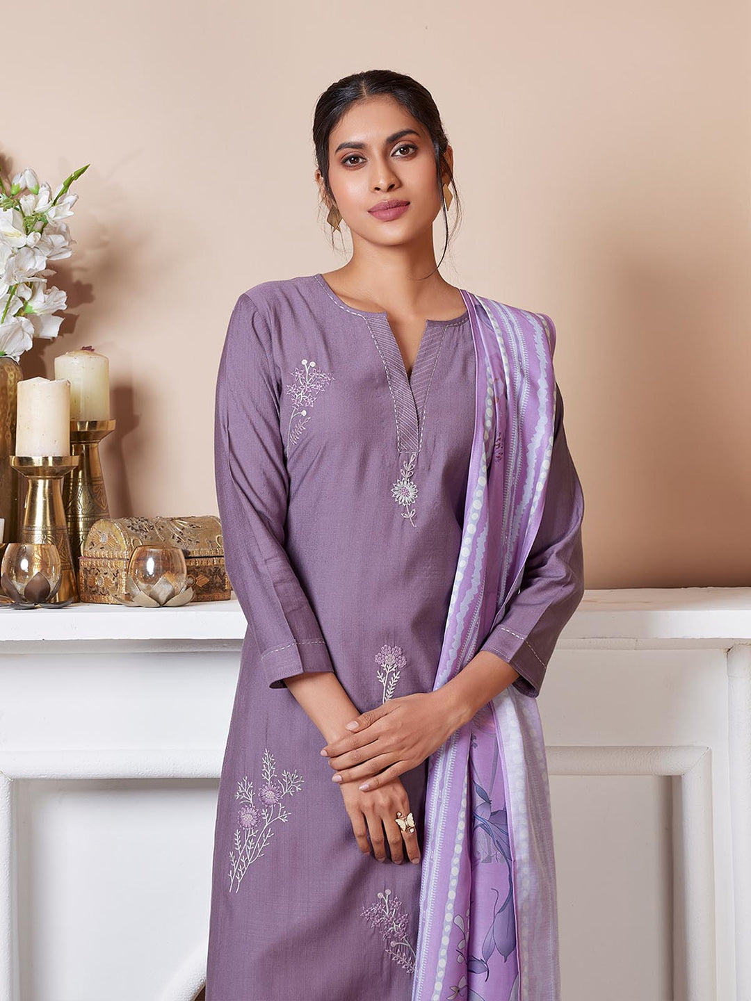 Purple Embroidered Suit Set