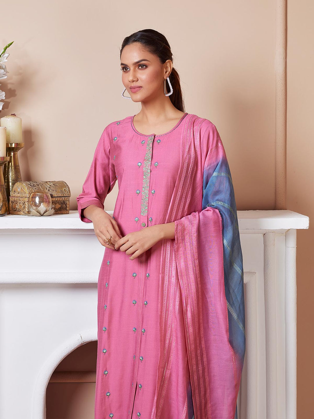 Pink Embroidered Suit Set