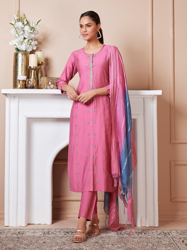 Pink Embroidered Suit Set