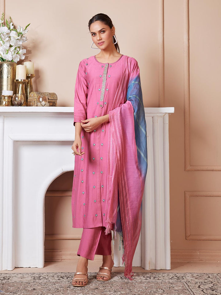 Pink Embroidered Suit Set