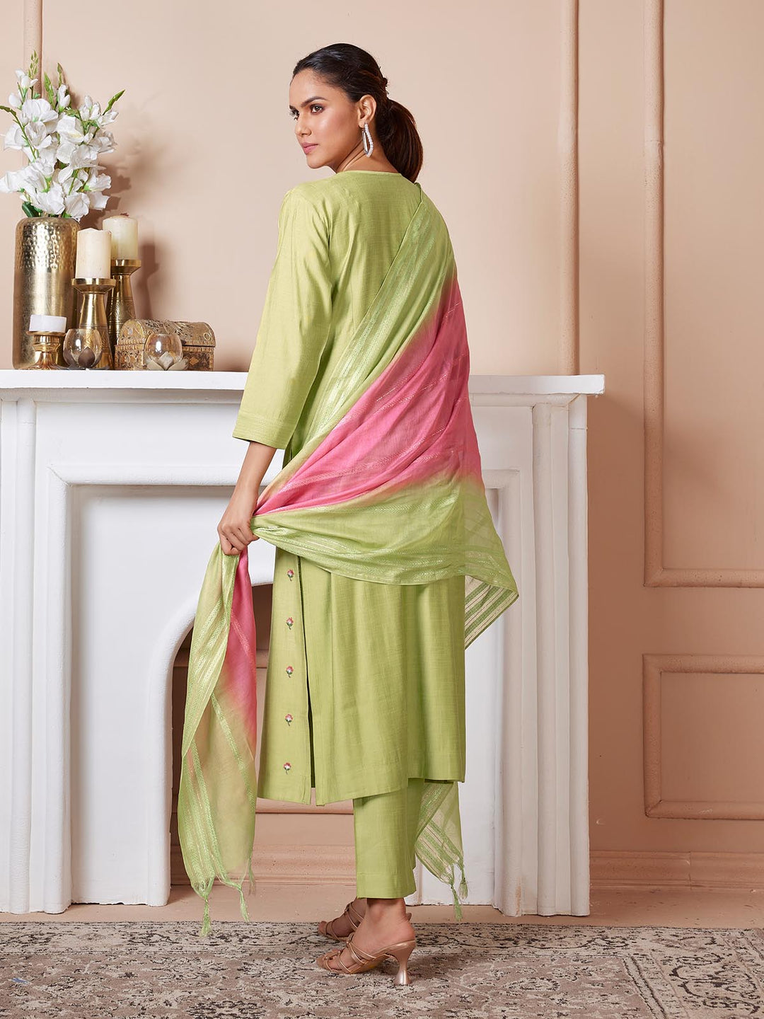 Lime Green Embroidered Suit Set