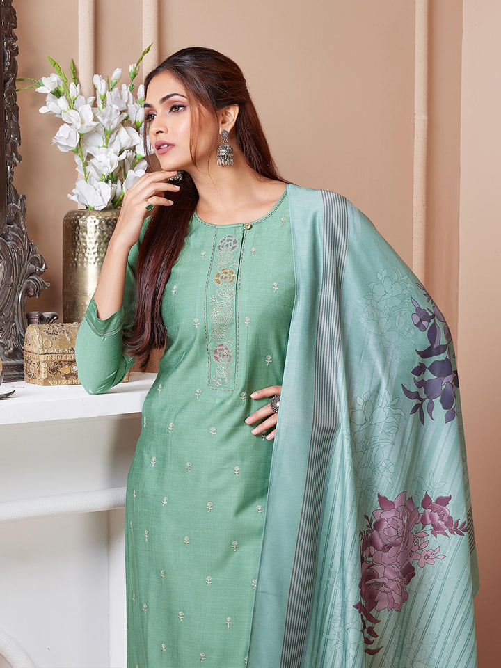 Sage Green Embroidered Suit Set