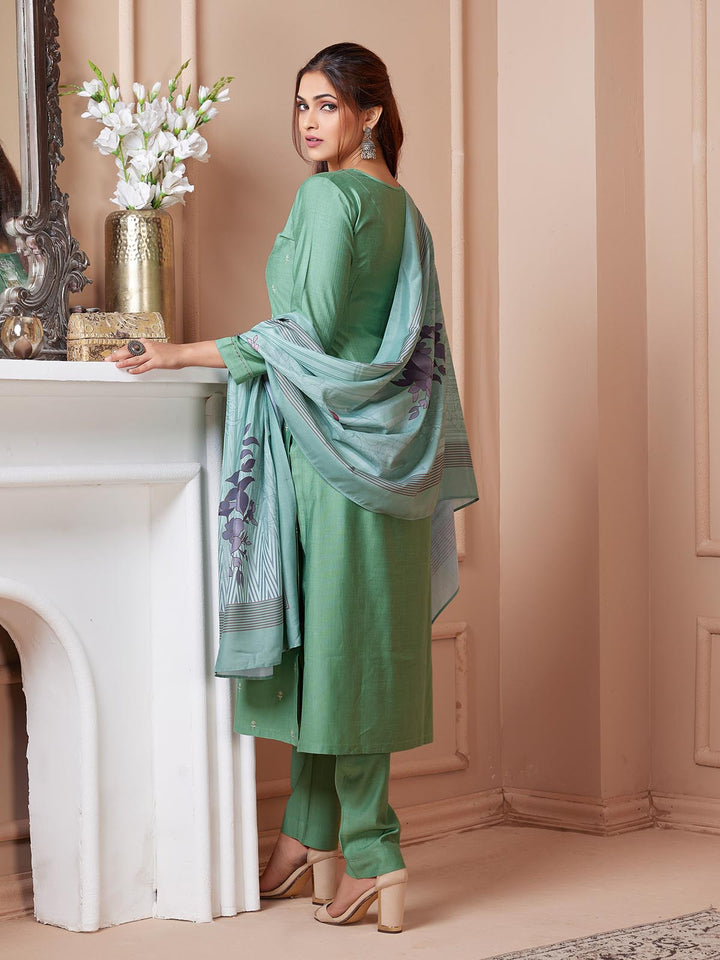 Sage Green Embroidered Suit Set