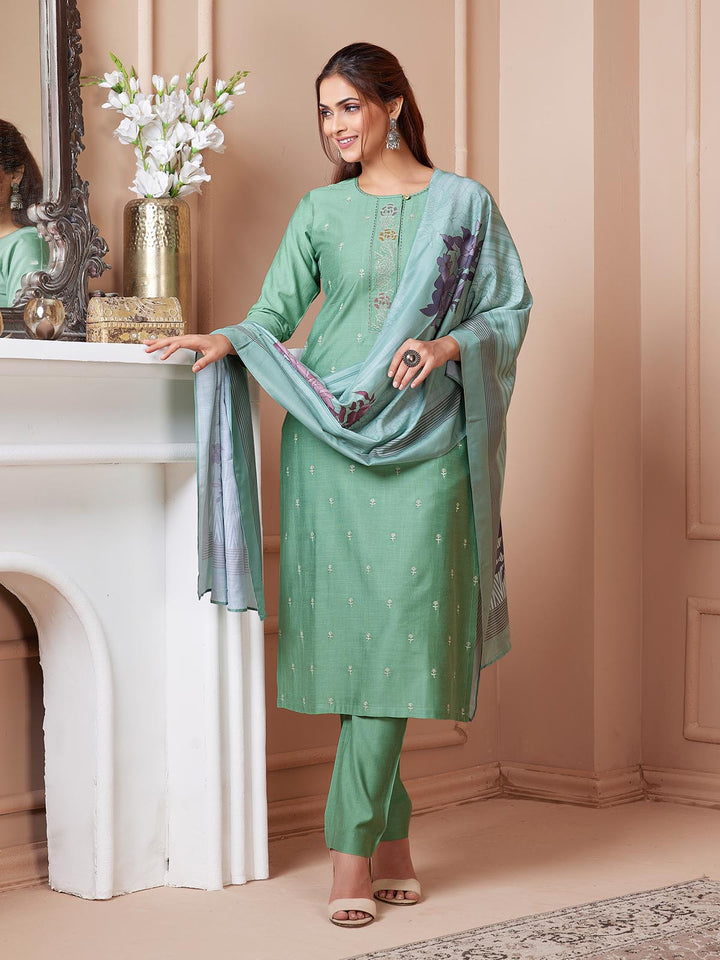 Sage Green Embroidered Suit Set