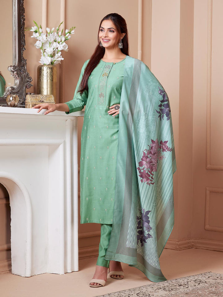 Sage Green Embroidered Suit Set