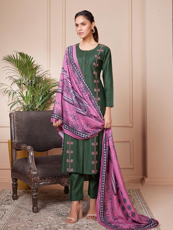 Khaki Green Embroidered Suit Set