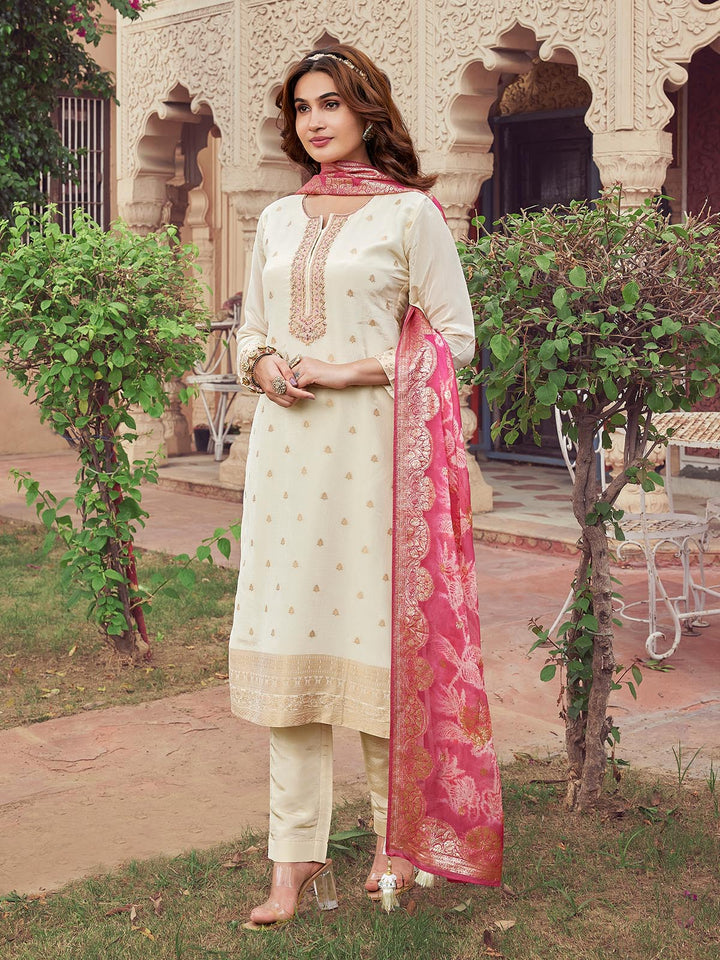 Ivory Jacquard Silk Suit Set