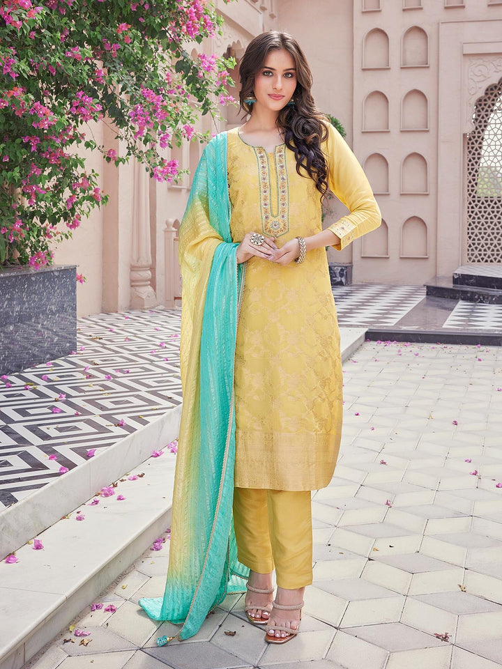 Yellow Jacquard Suit Set