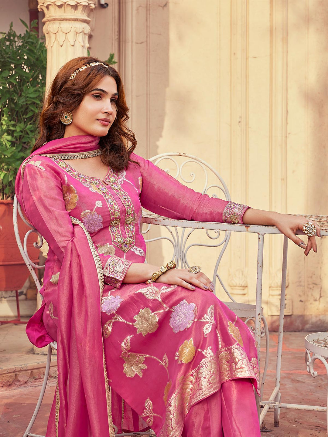 Pink Tissue Silk Suit Set