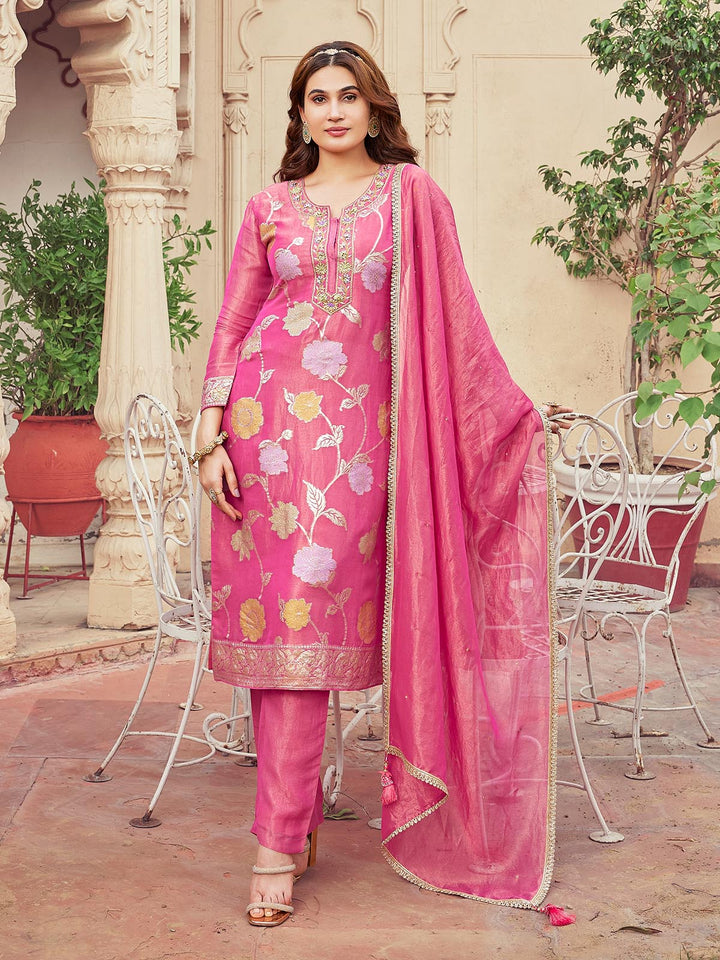 Pink Tissue Silk Suit Set