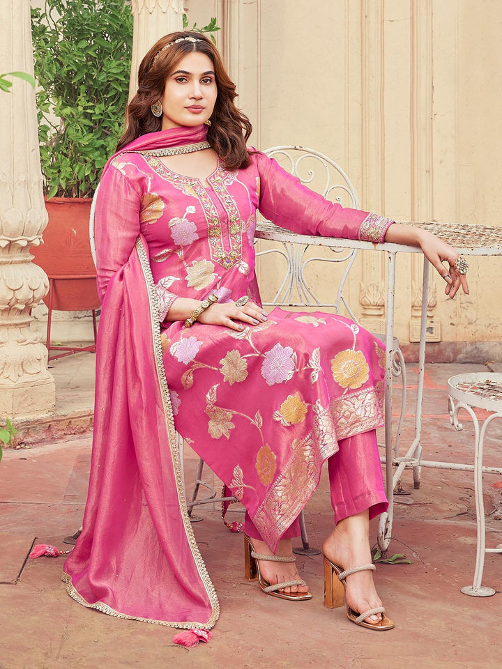 Pink Tissue Silk Suit Set