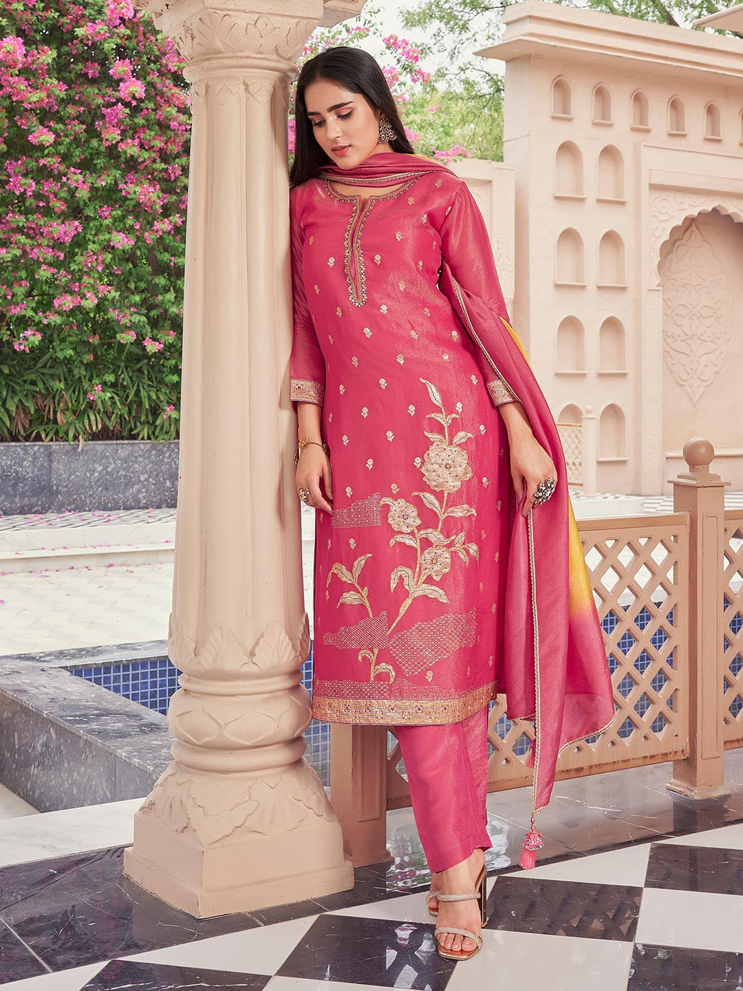 Pink Tissue Silk Suit Set1