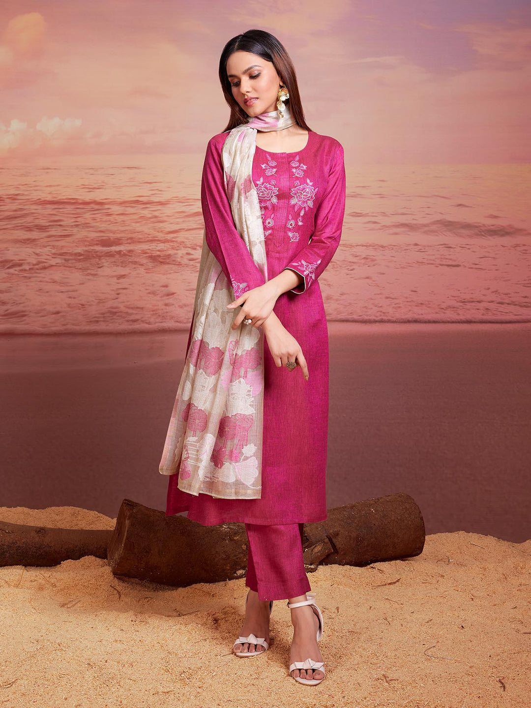 Bright Pink Linen Suit Set