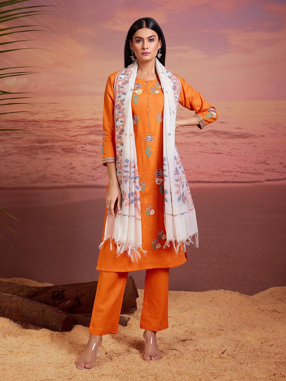 Orange Linen Suit Set