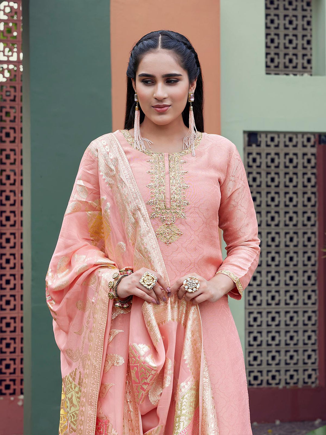 Light Pink Jacquard Suit Set