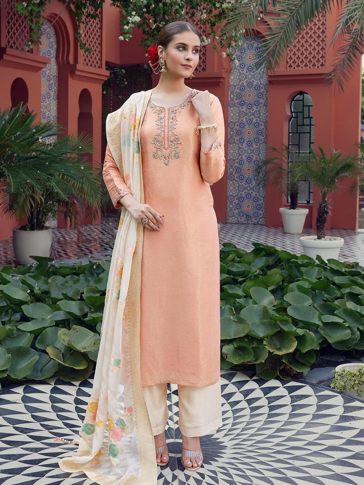 Peach Jacquard Suit Set