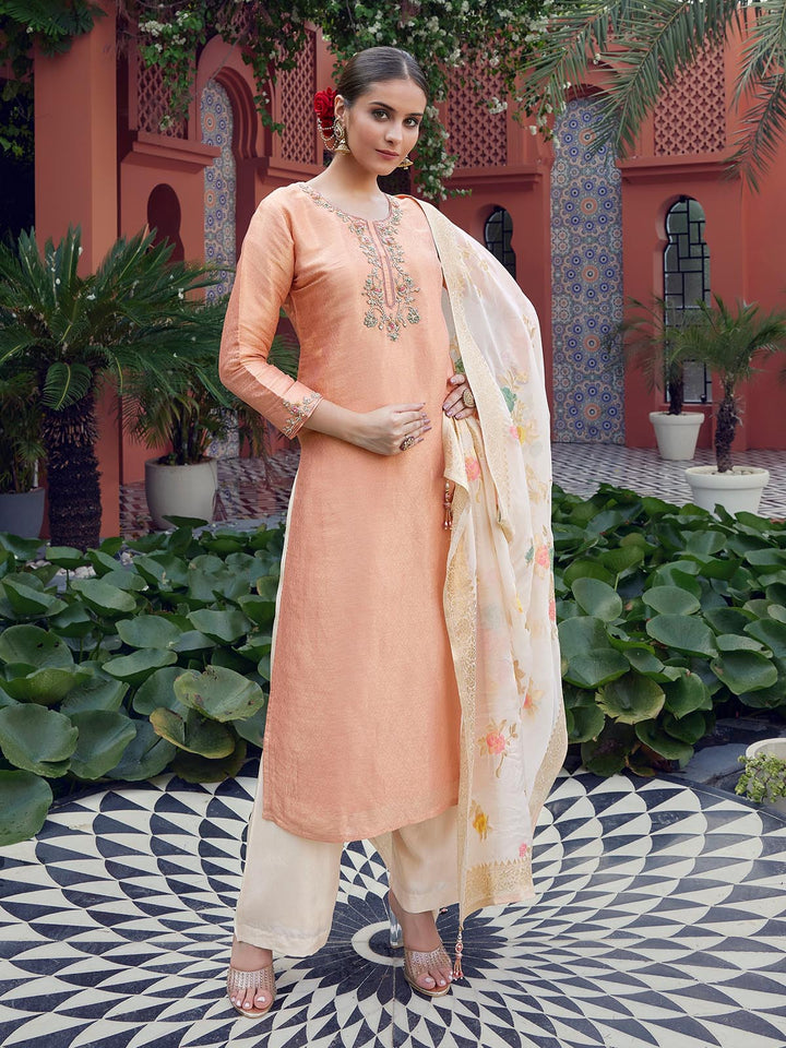 Peach Jacquard Suit Set