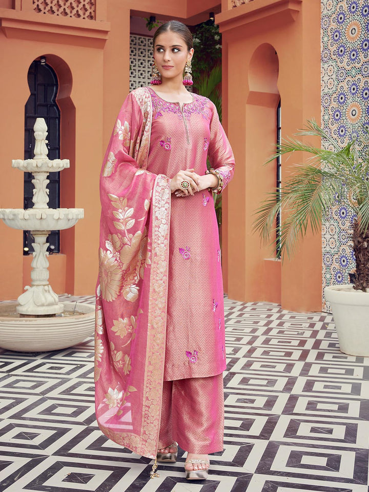 Pink Jacquard Suit Set