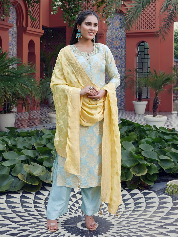 Powder Blue Jacquard Suit Set