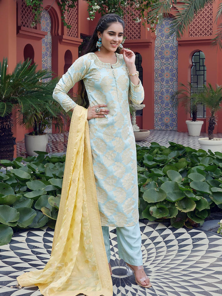 Powder Blue Jacquard Suit Set