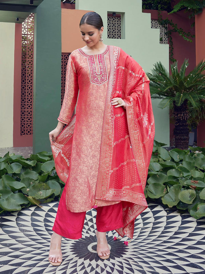 Red Jacquard Suit Set