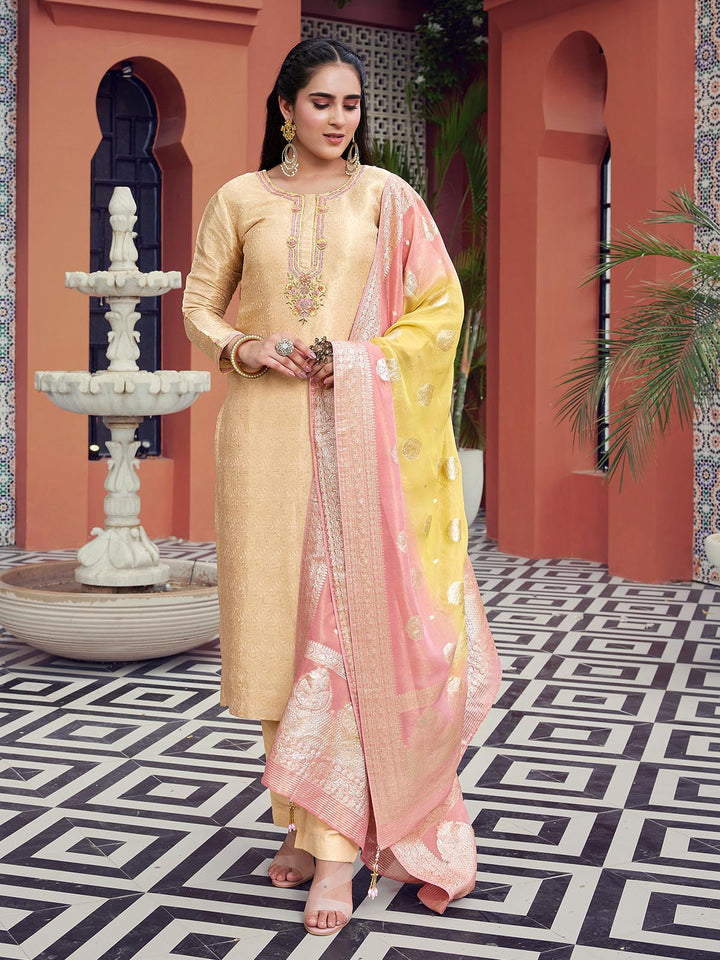 Beige Jacquard Suit Set