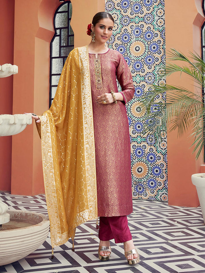 Maroon Jacquard Woven Suit Set