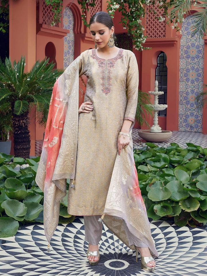 Grey Jacquard Suit Set