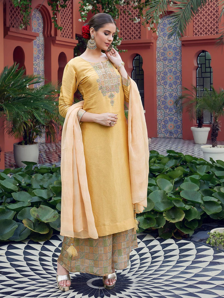 Beige Jacquard Woven Suit Set