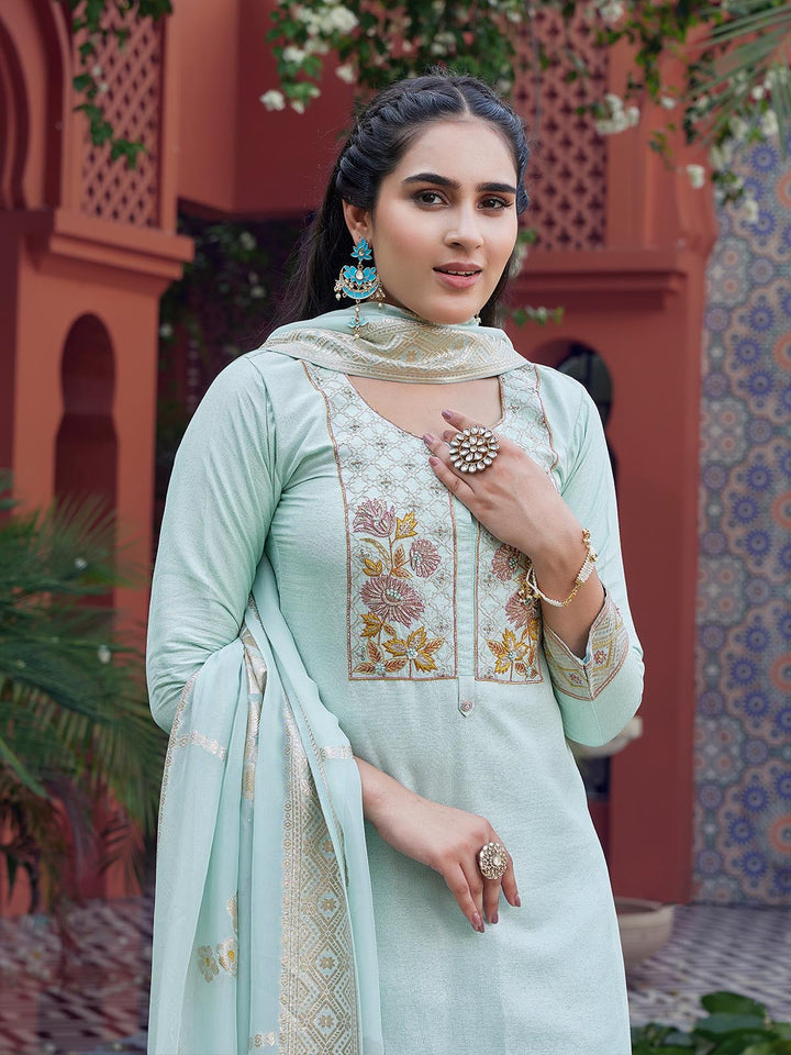 Light Blue Jacquard Suit Set