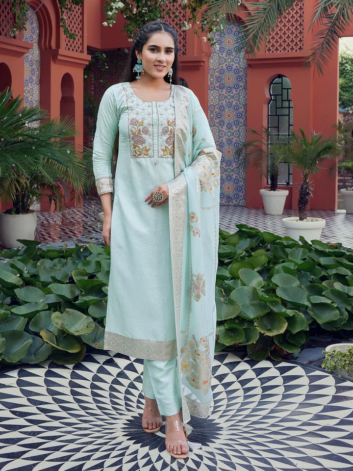 Light Blue Jacquard Suit Set