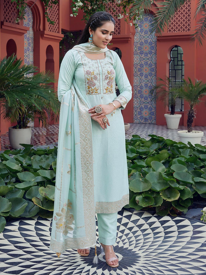 Light Blue Jacquard Suit Set