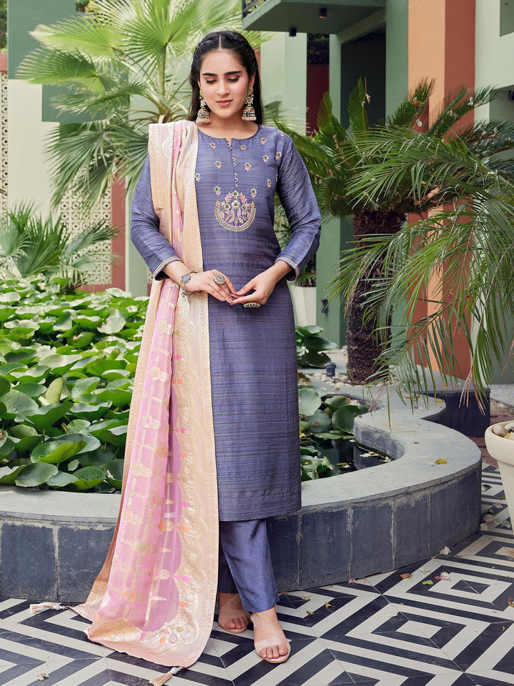 Purple  Jacquard Suit Set