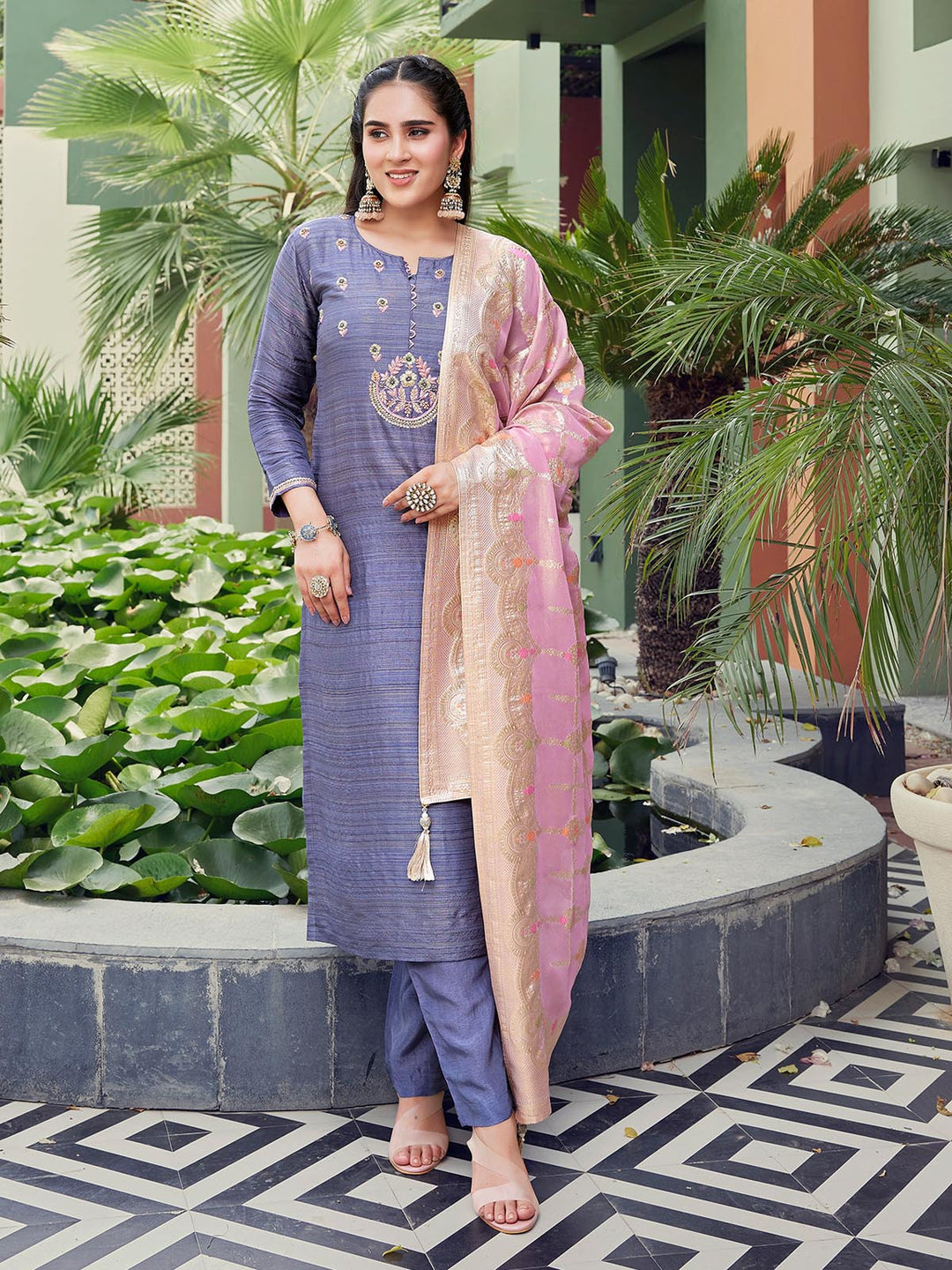 Purple  Jacquard Suit Set