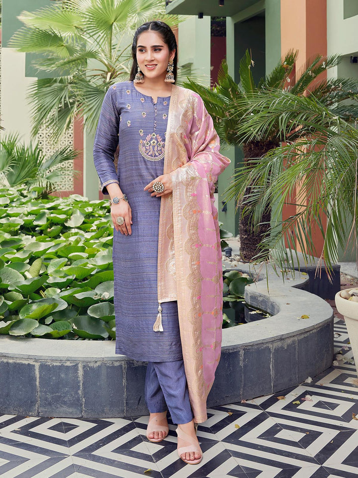 Purple  Jacquard Suit Set