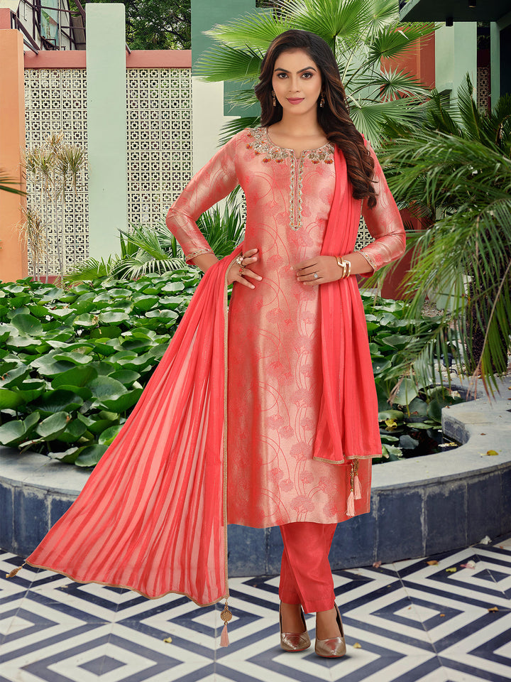 Red Jacquard Suit Set