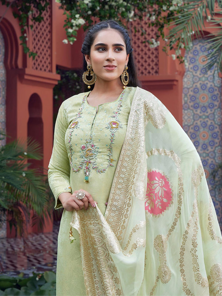 Light Pista Green Jacquard Suit Set