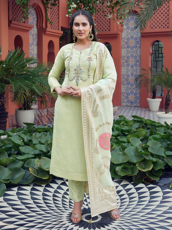 Light Pista Green Jacquard Suit Set