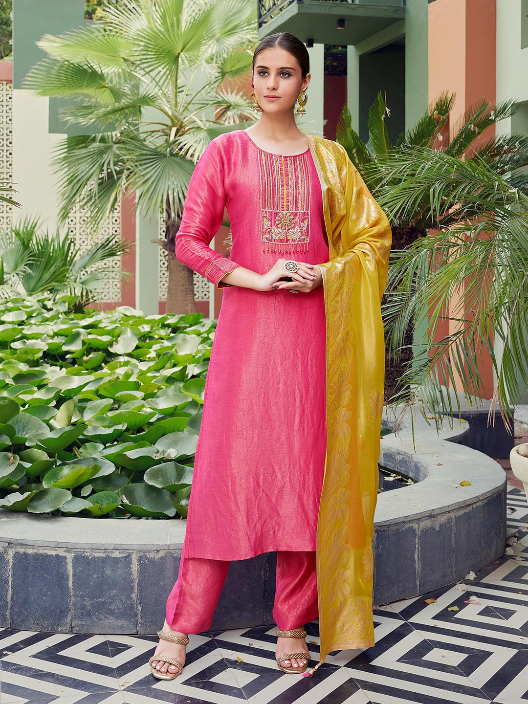 Pink Tissue Silk Suit Set