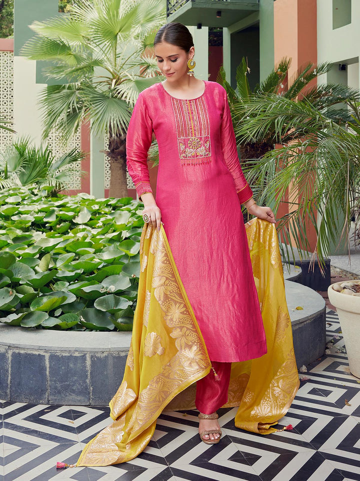 Pink Tissue Silk Suit Set