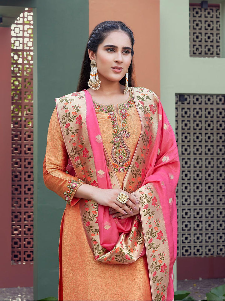 Orange Jacquard Suit Set