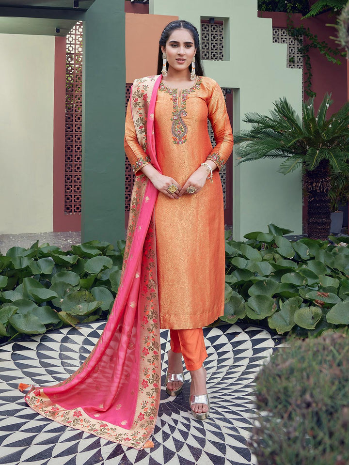 Orange Jacquard Suit Set