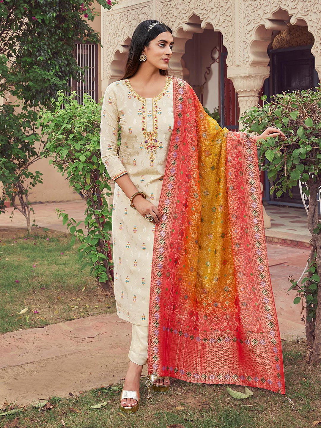 Ivory Jacquard Suit Set