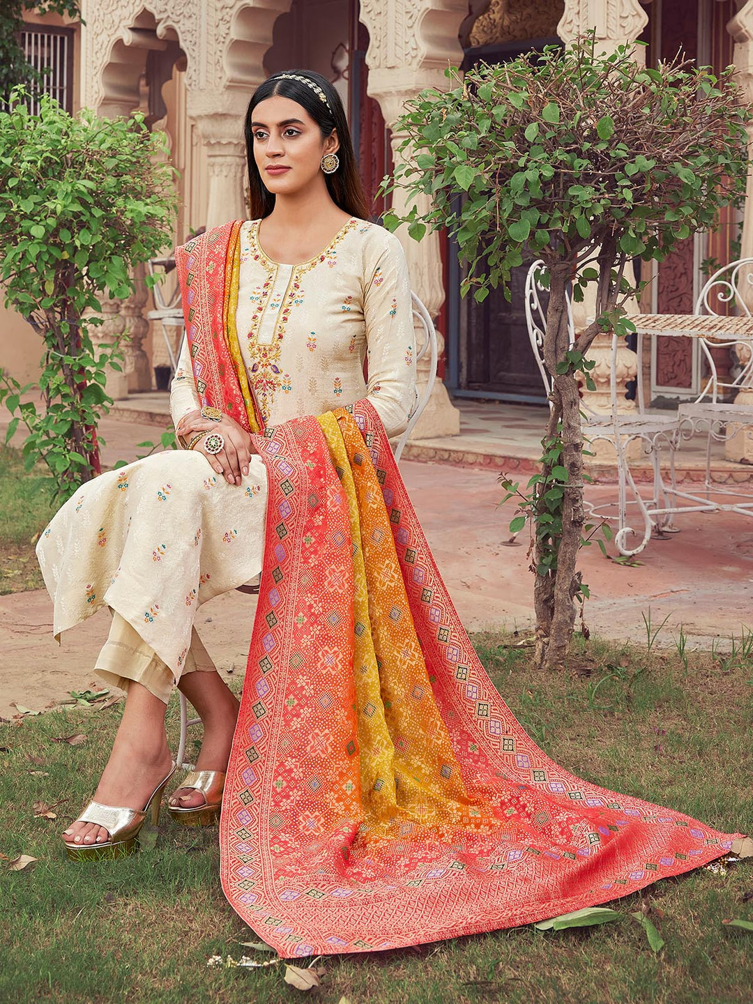 Ivory Jacquard Suit Set