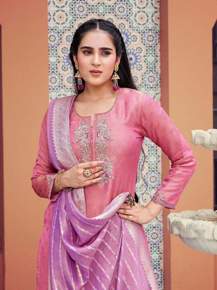 Pink Jacquard Silk Suit Set