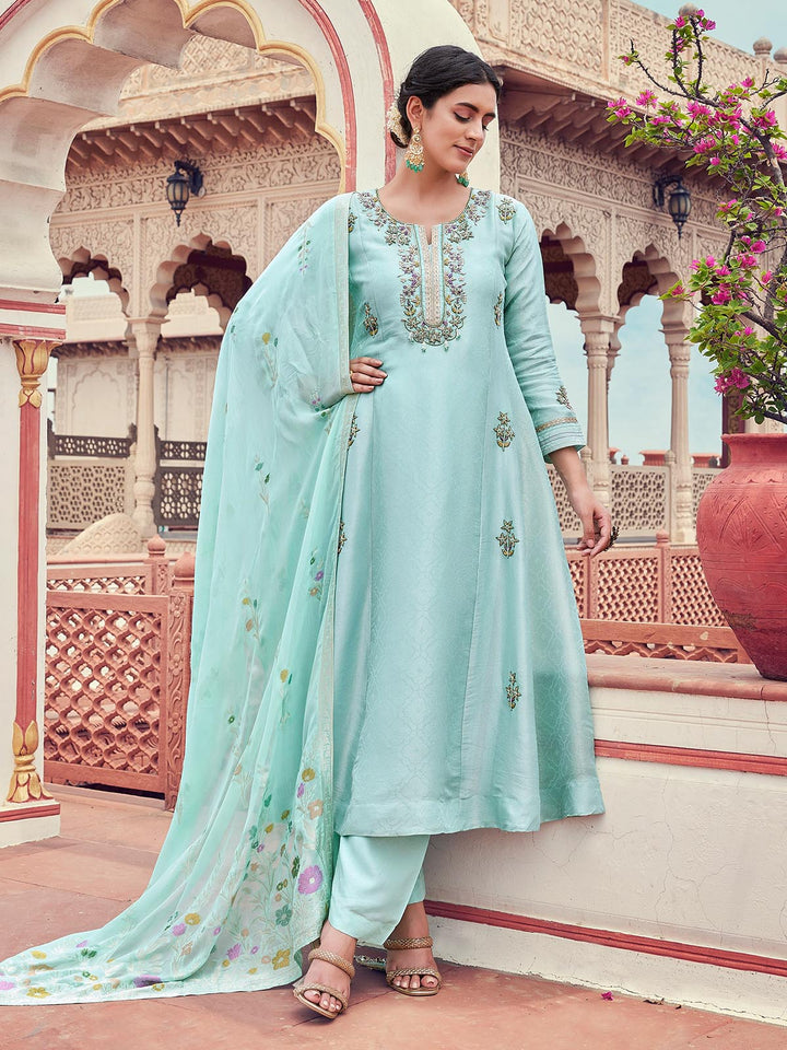 Powder Blue Jacquard Anarkali Set